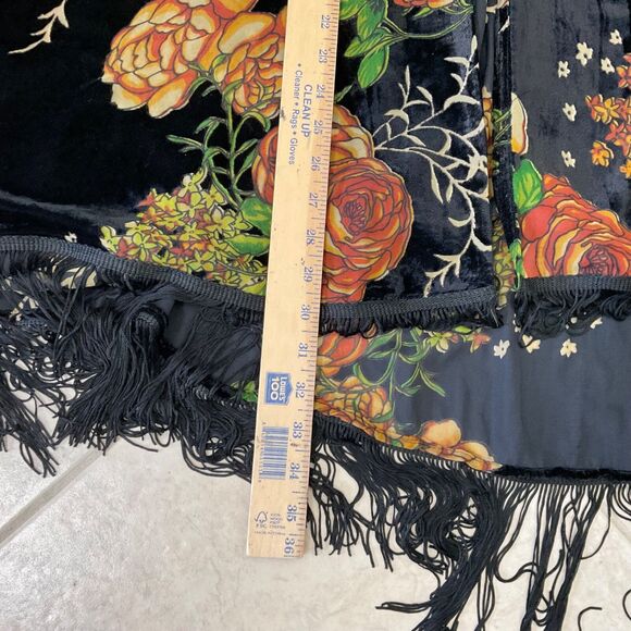 Daniel Rainn Women M Velour Boho Open Front Cardigan Kimono Topper Fringe gypsy - Picture 8 of 9